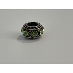 Birthstone August Peridot Green Stones Spacer Silver European Charm‎ Bead